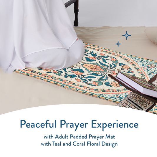 Adult Padded Prayer Mat with Teal and Coral Floral Design