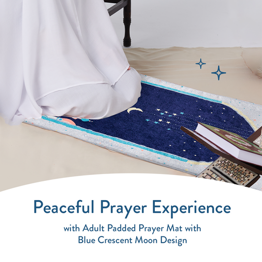 Adult Padded Prayer Mat with Blue Crescent Moon Design