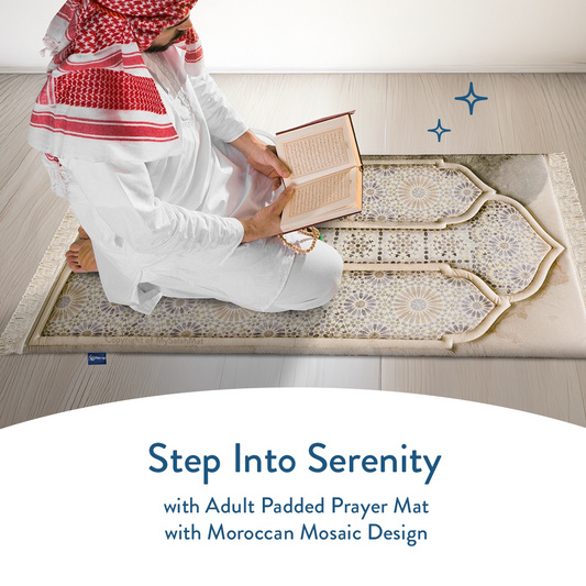 Adult Premium Padded Prayer Mat with Moroccan Mosaic Design