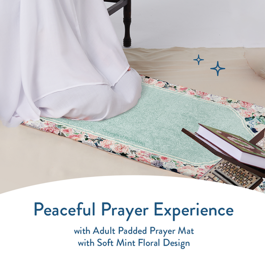 Adult Padded Prayer Mat with Soft Mint Floral Design