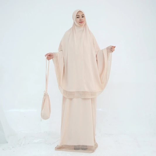LM300 Khimar Prayer Set – 4-Piece Modest Outfit with Lace Trim