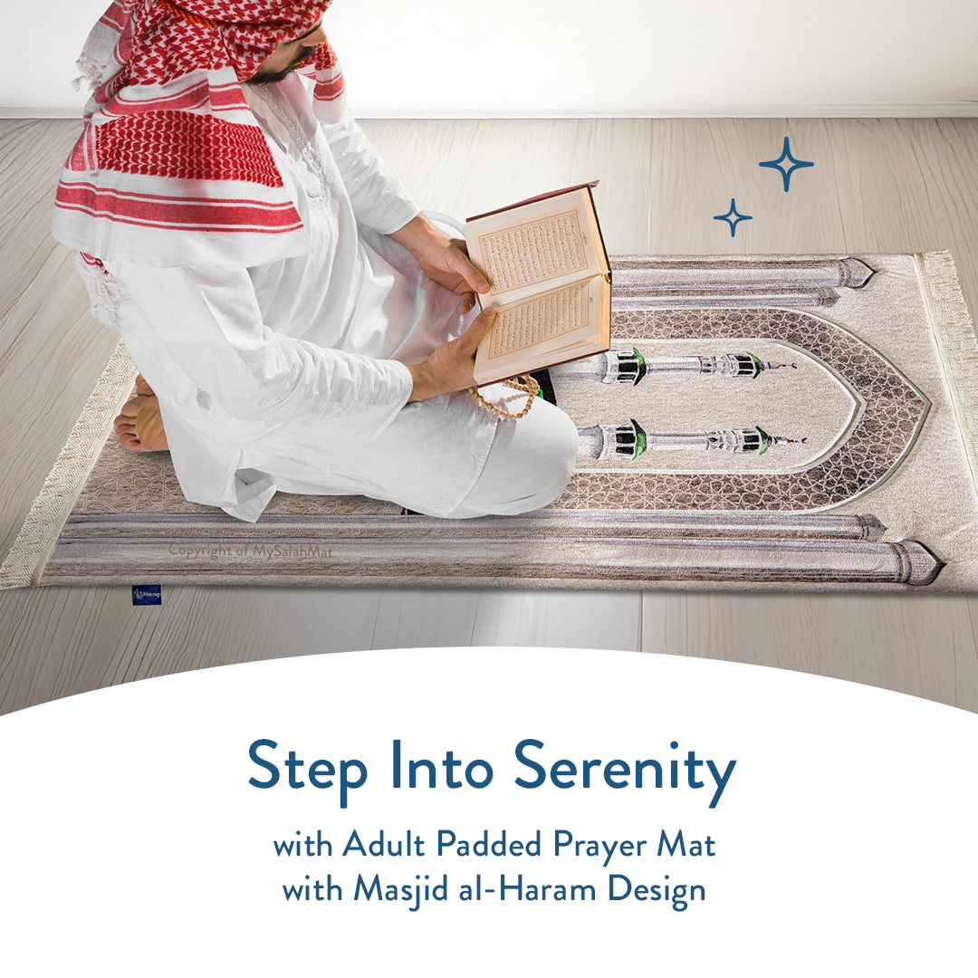 Adult Premium Padded Prayer Mat with Masjid al-Haram Design